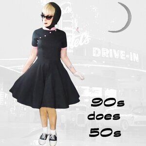 50s Style Dress Fit Flare Volup Full Skirt Rockabilly 90s Vintage
